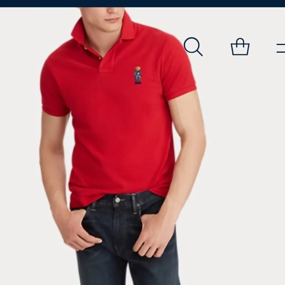 Polo by Ralph Lauren Red Classic Fit Bear Wearing Flag Sweater Short Sleeve Polo